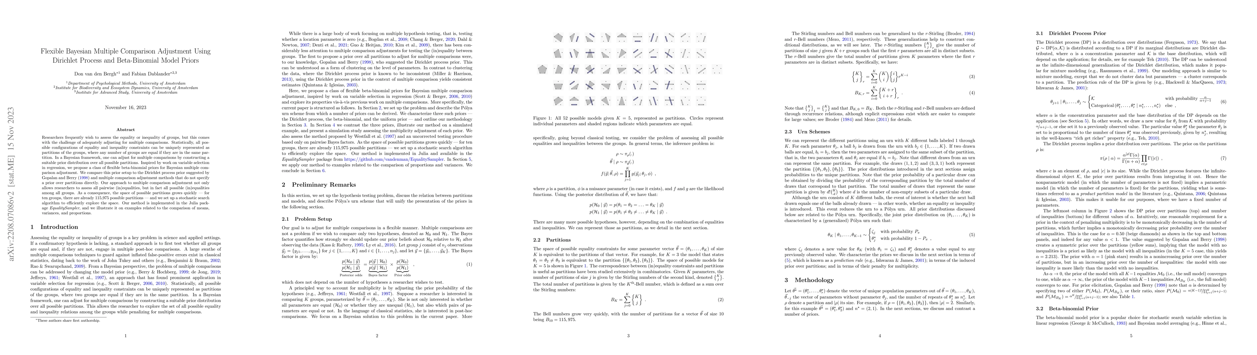 Thumbnail for Flexible Bayesian Multiple Comparison Adjustment Using Dirichlet Process
  and Beta-Binomial Model Priors