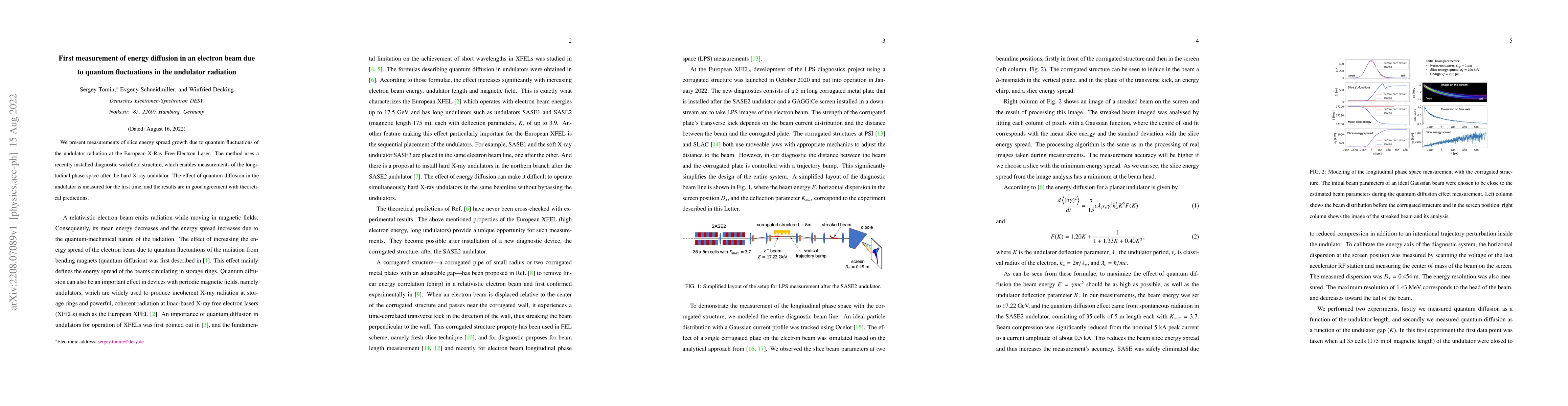 Thumbnail for First measurement of energy diffusion in an electron beam due to quantum
  fluctuations in the undulator radiation