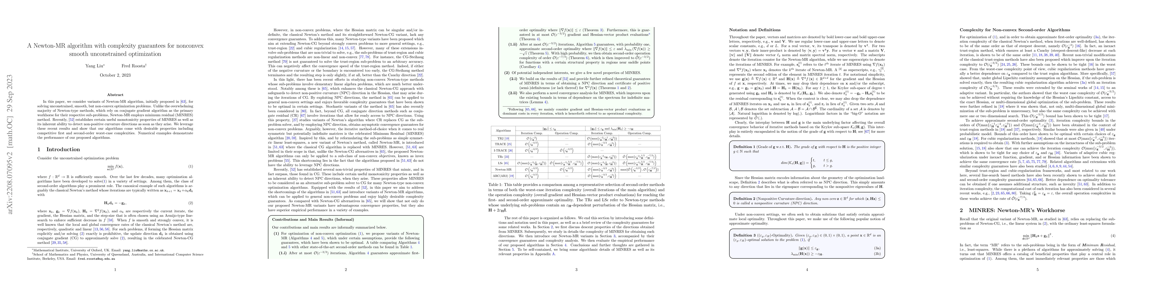 Thumbnail for A Newton-MR algorithm with complexity guarantees for nonconvex smooth
  unconstrained optimization