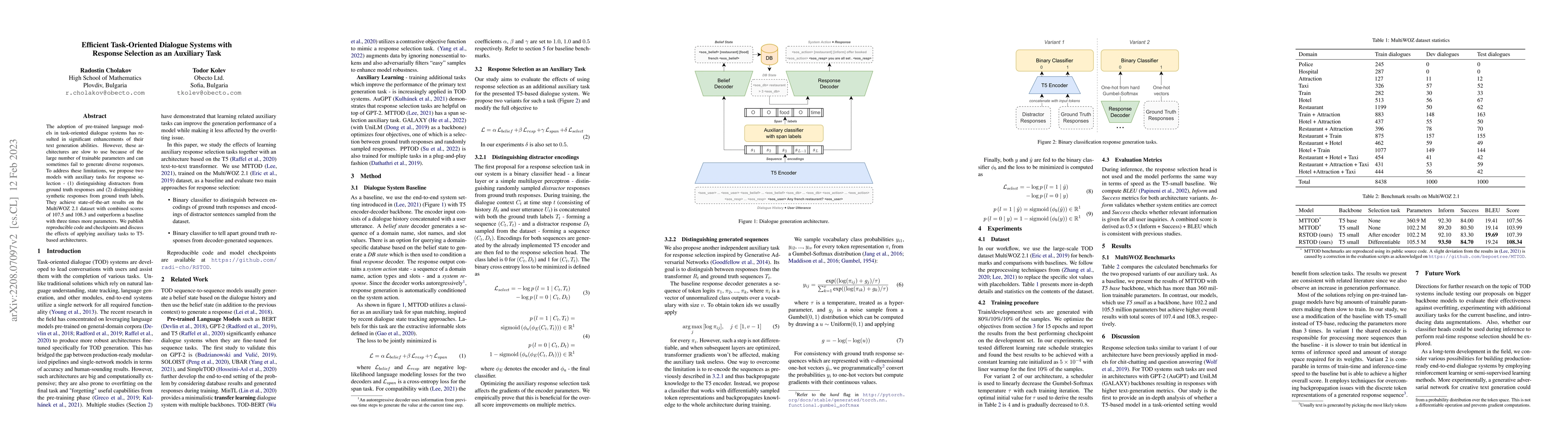 Thumbnail for Efficient Task-Oriented Dialogue Systems with Response Selection as an
  Auxiliary Task