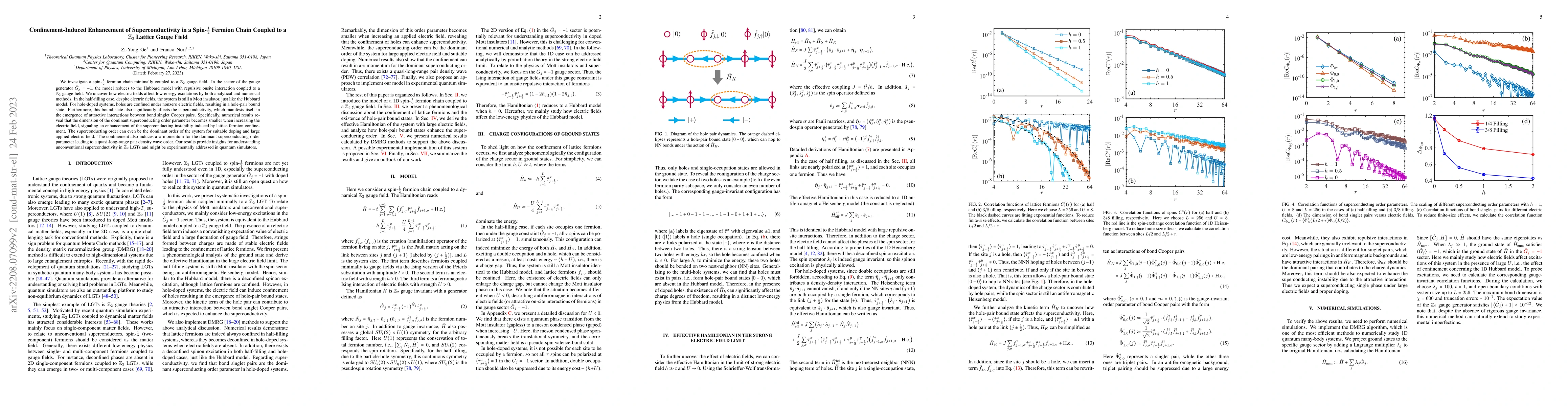 Thumbnail for Confinement-Induced Enhancement of Superconductivity in a
  Spin-$\frac{1}{2}$ Fermion Chain Coupled to a $\mathbb{Z}_2$ Lattice Gauge
  Field