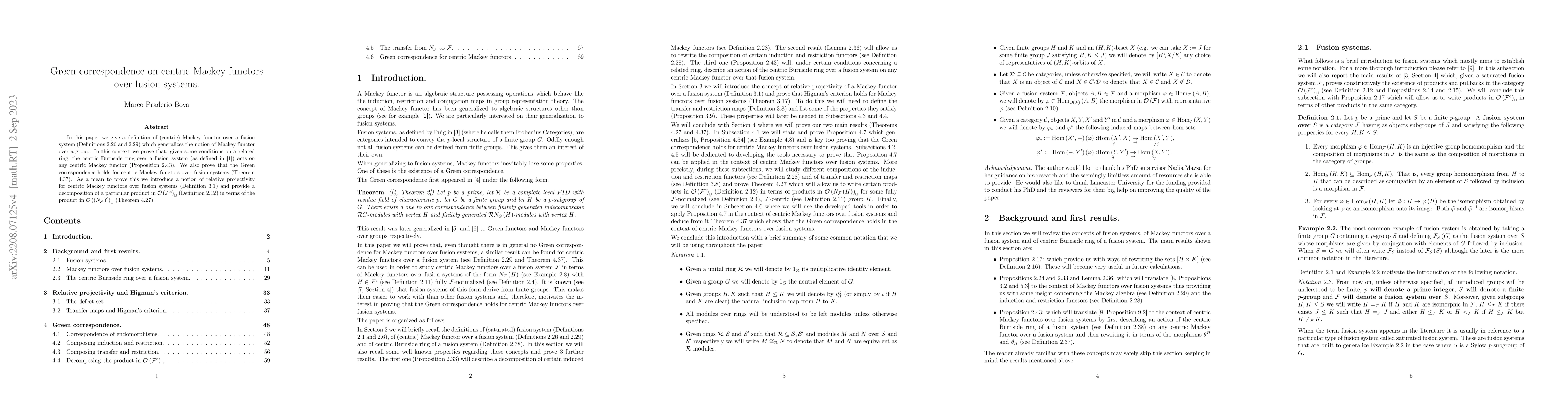 Thumbnail for Green correspondence on centric Mackey functor over fusion systems