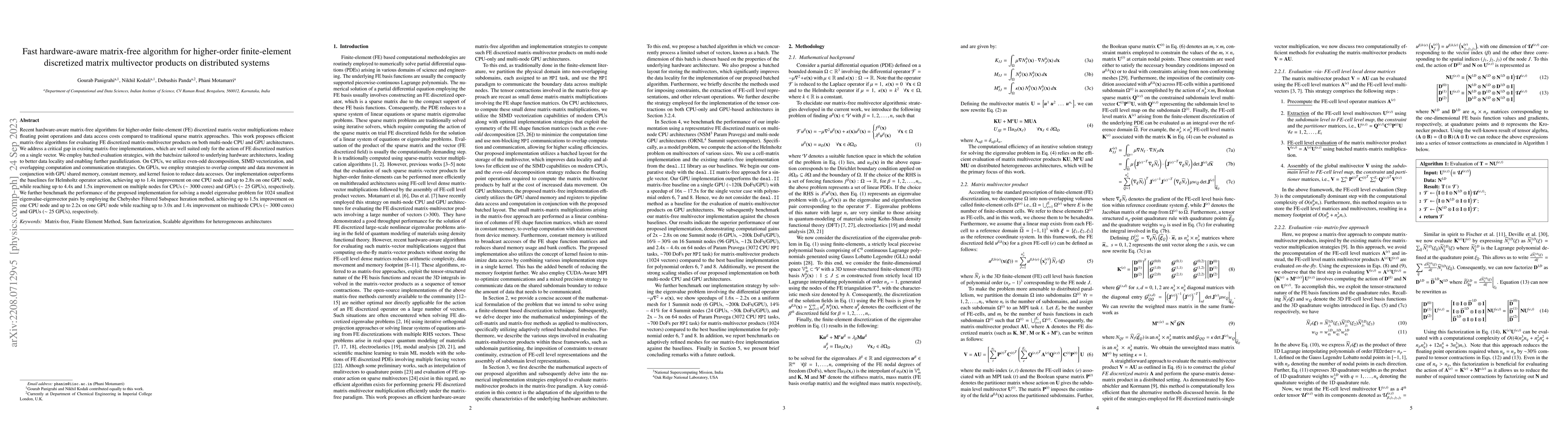 Thumbnail for Fast hardware-aware matrix-free algorithm for higher-order
  finite-element discretized matrix multivector products on distributed systems