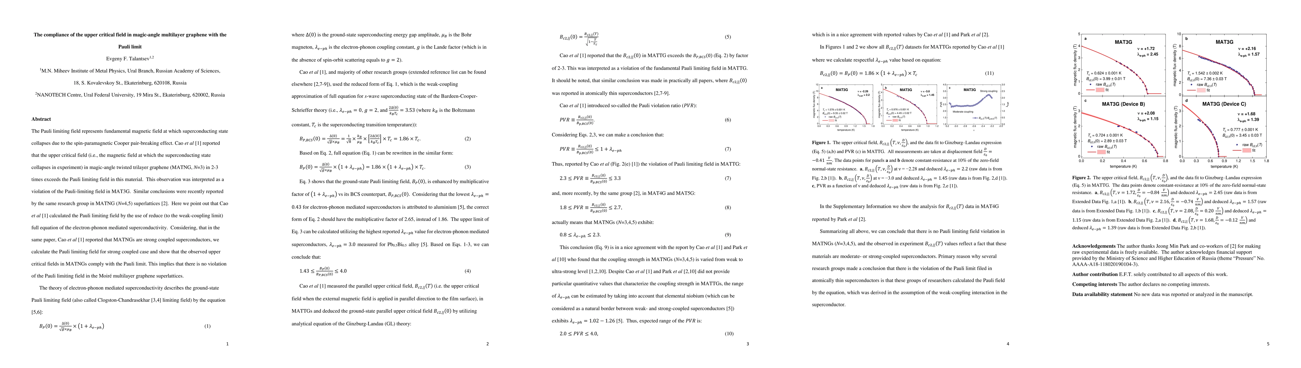 Thumbnail for The compliance of the upper critical field in magic-angle multilayer
  graphene with the Pauli limit