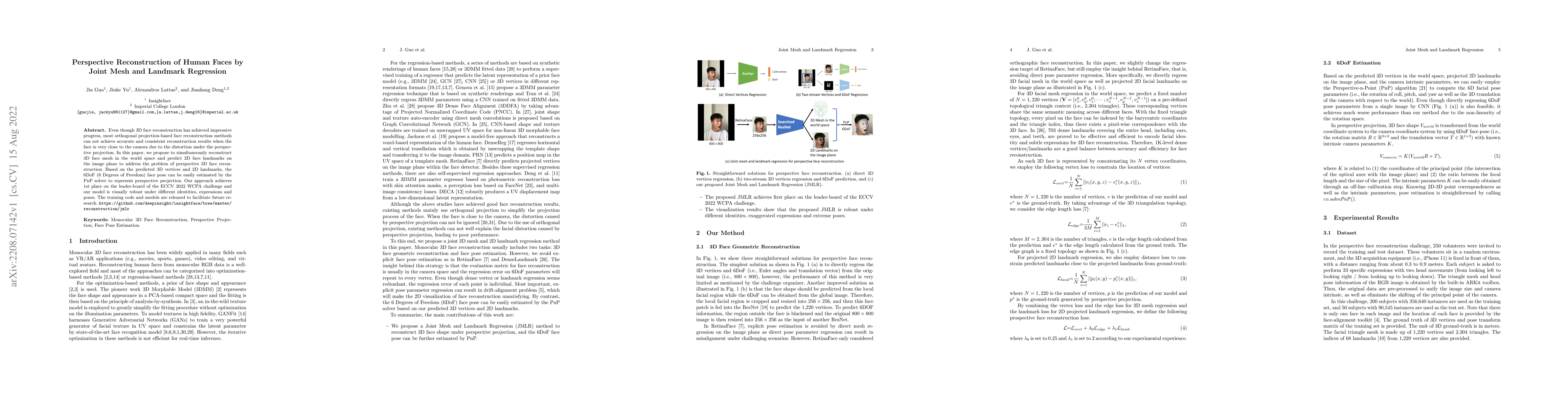 Thumbnail for Perspective Reconstruction of Human Faces by Joint Mesh and Landmark
  Regression