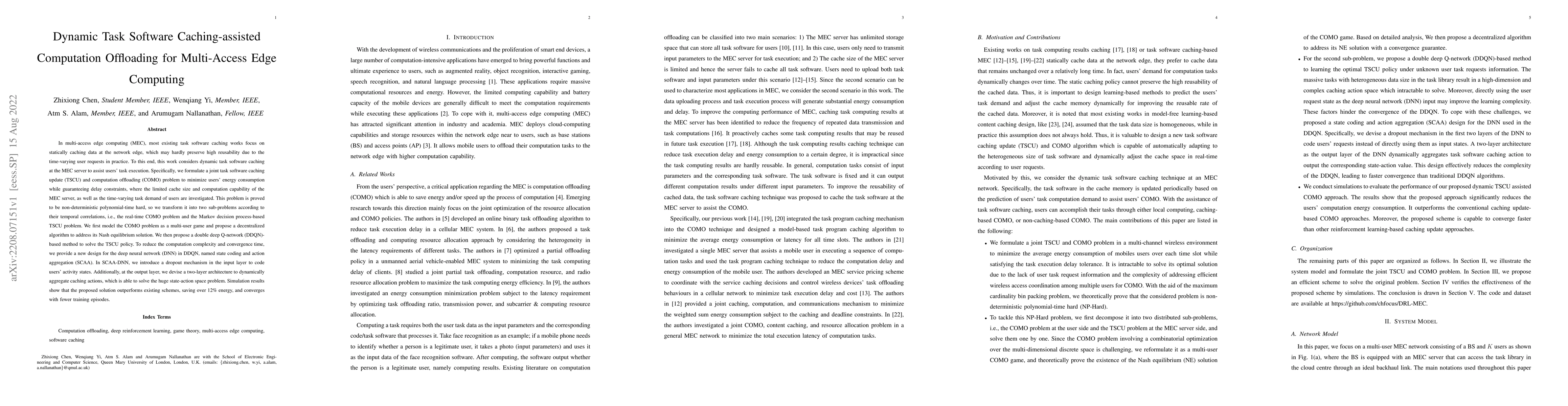 Thumbnail for Dynamic Task Software Caching-assisted Computation Offloading for
  Multi-Access Edge Computing