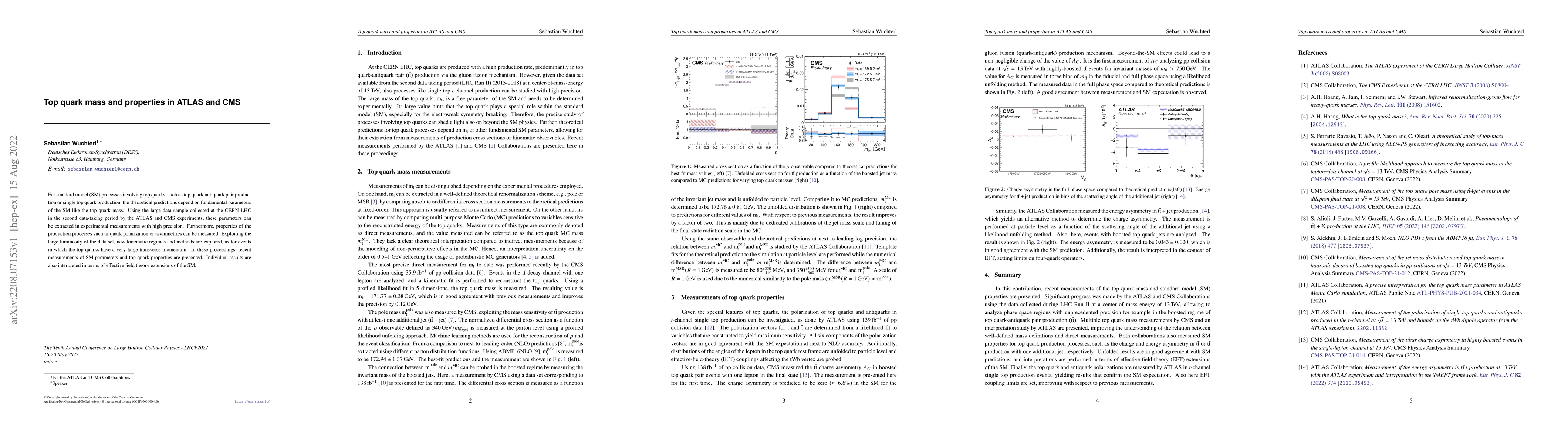 Thumbnail for Top quark mass and properties in ATLAS and CMS