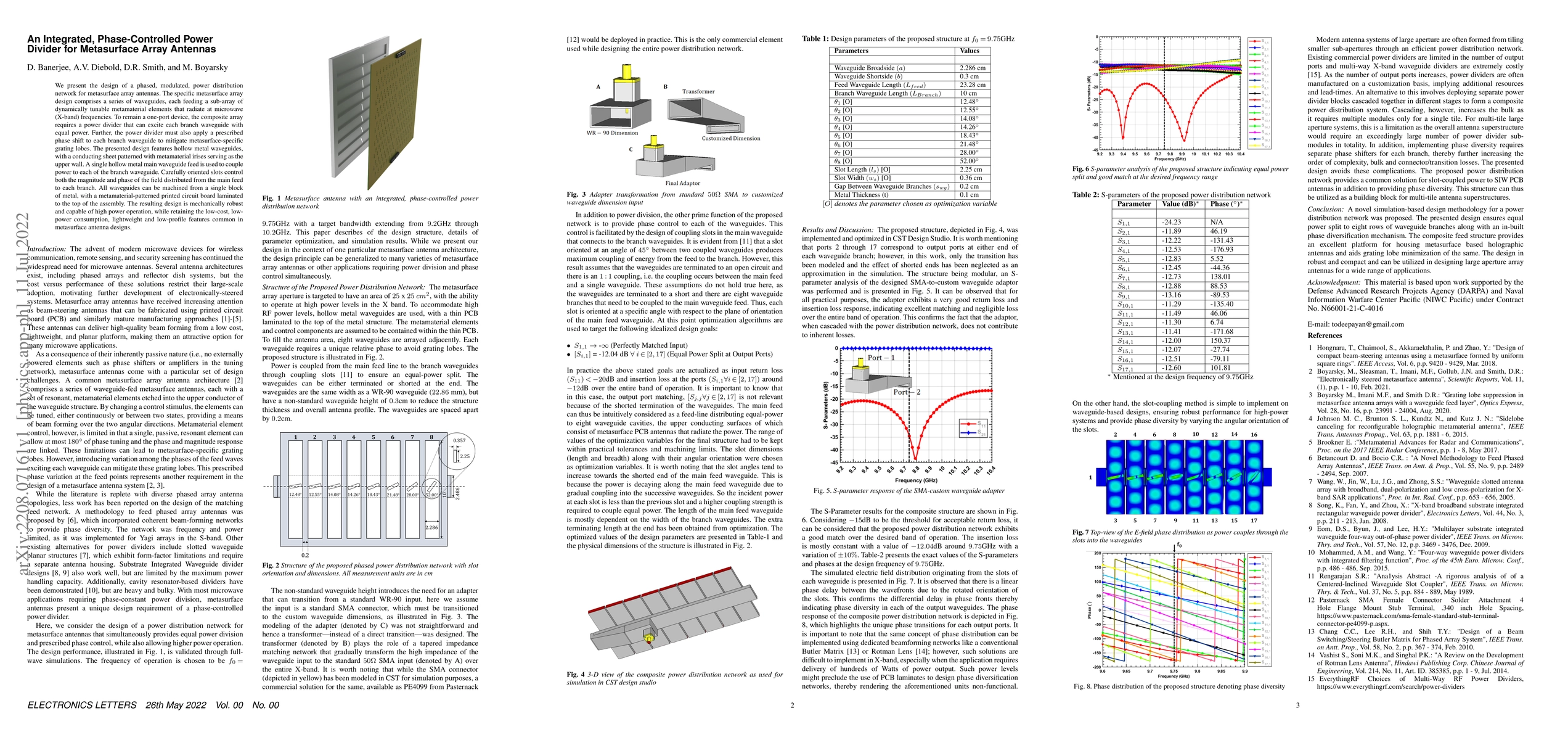 Thumbnail for An Integrated, Phase-Controlled Power Divider for Metasurface Array
  Antennas
