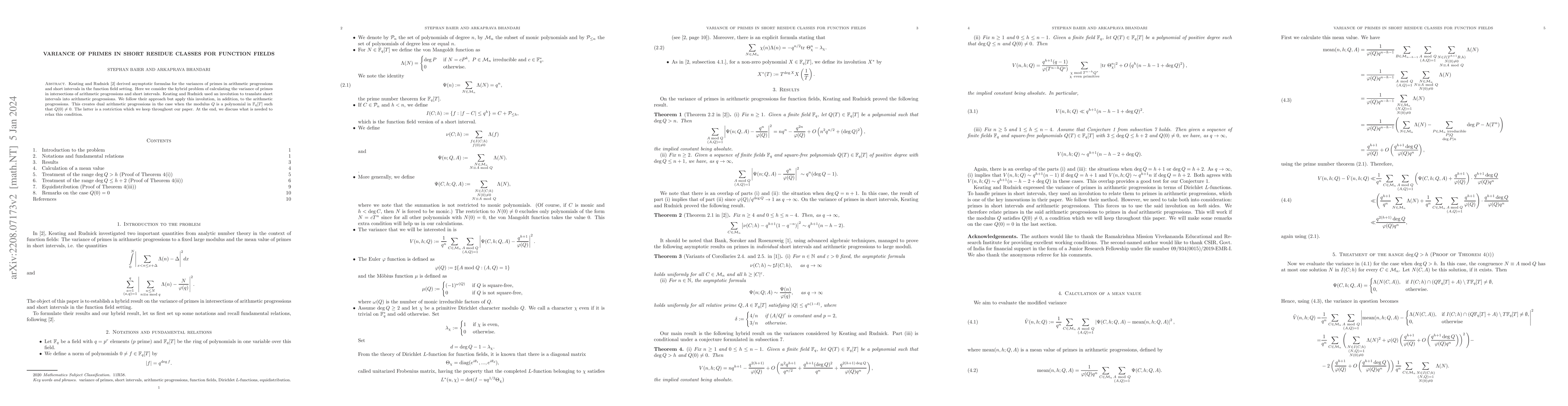 Thumbnail for Variance of primes in short residue classes for function fields
