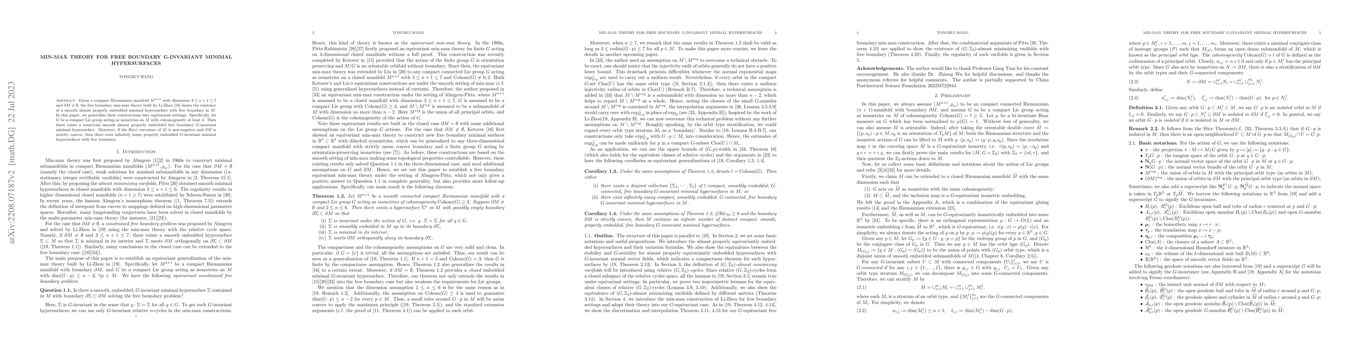 Thumbnail for Min-max theory for free boundary G-invariant minimal hypersurfaces
