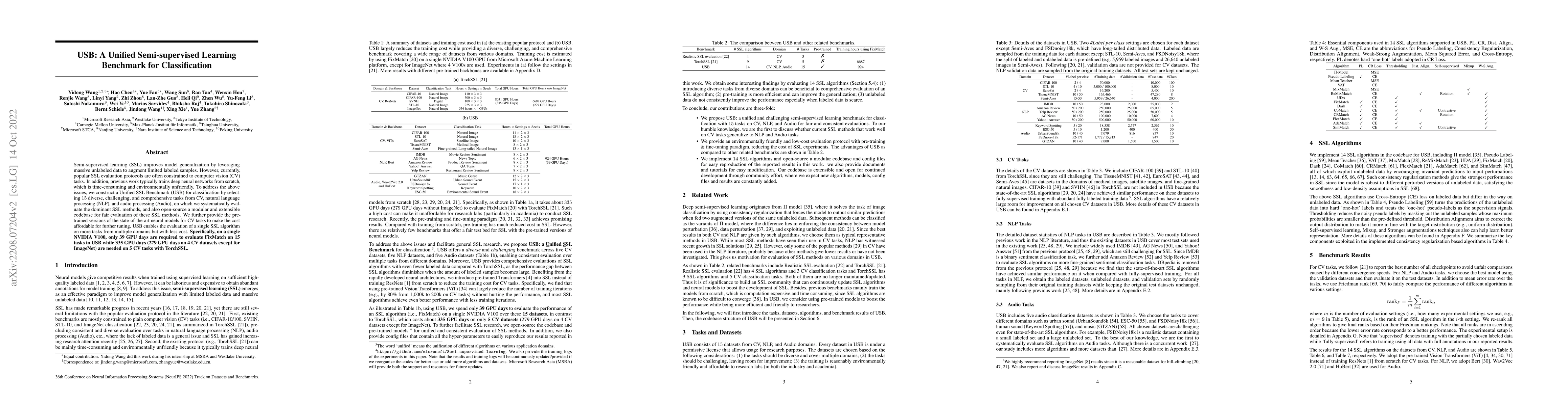 Thumbnail for USB: A Unified Semi-supervised Learning Benchmark for Classification