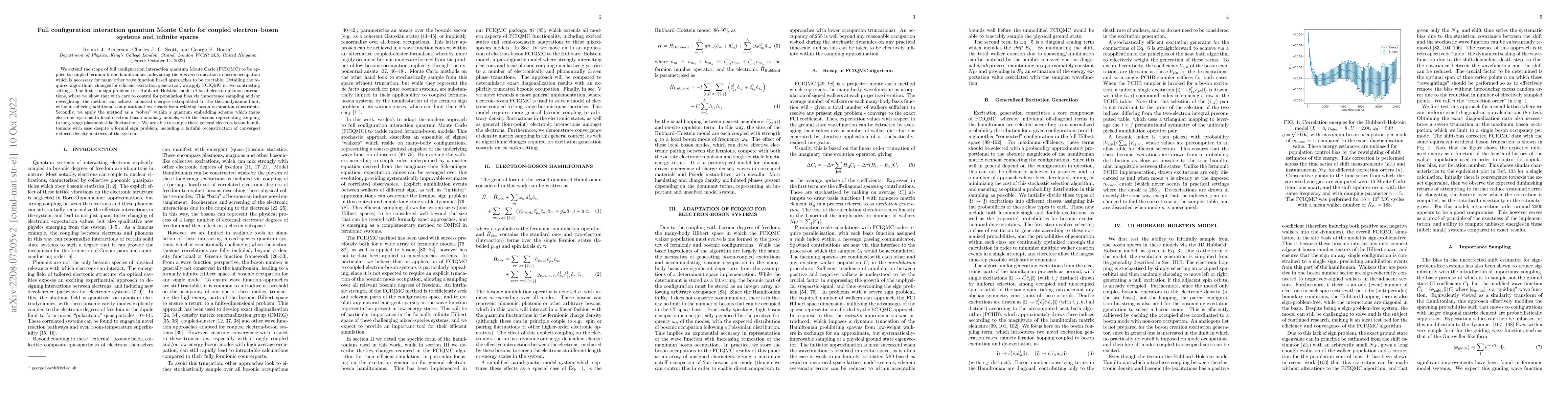 Thumbnail for Full configuration interaction quantum Monte Carlo for coupled
  electron--boson systems and infinite spaces