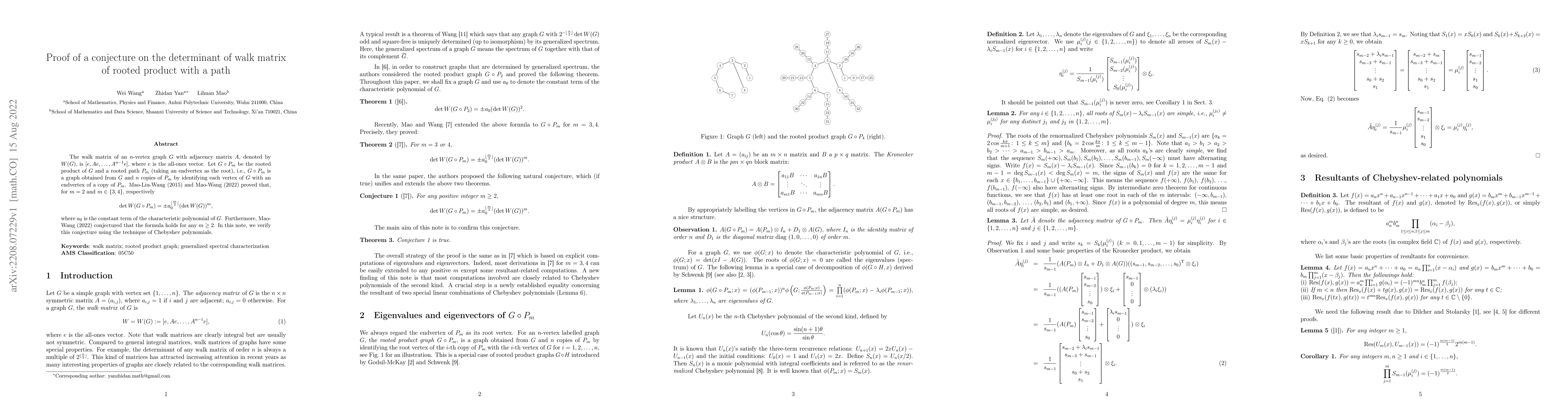 Thumbnail for Proof of a conjecture on the determinant of walk matrix of rooted
  product with a path