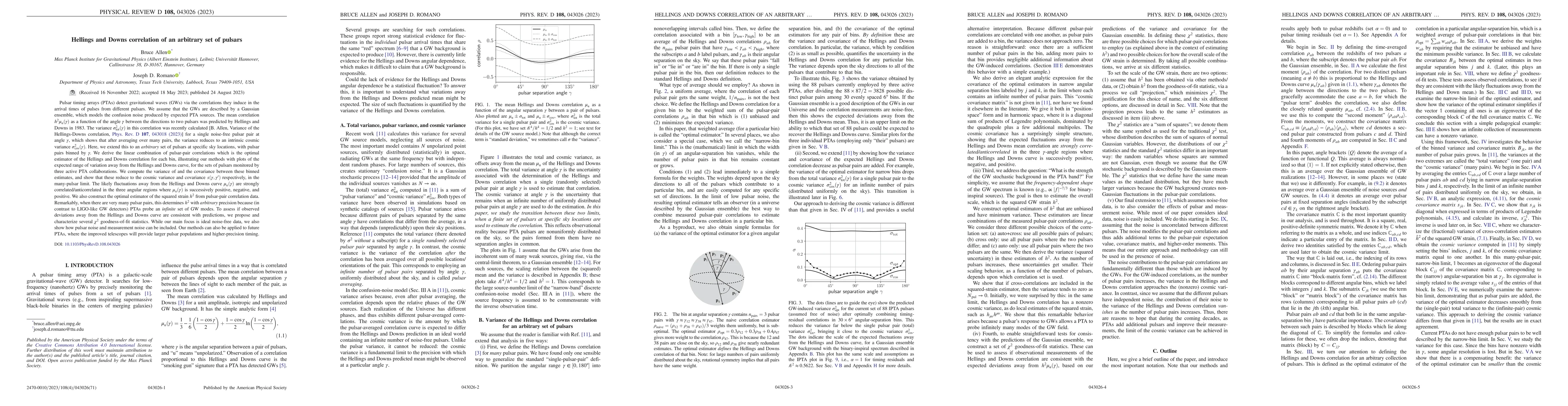 Thumbnail for Hellings and Downs correlation of an arbitrary set of pulsars