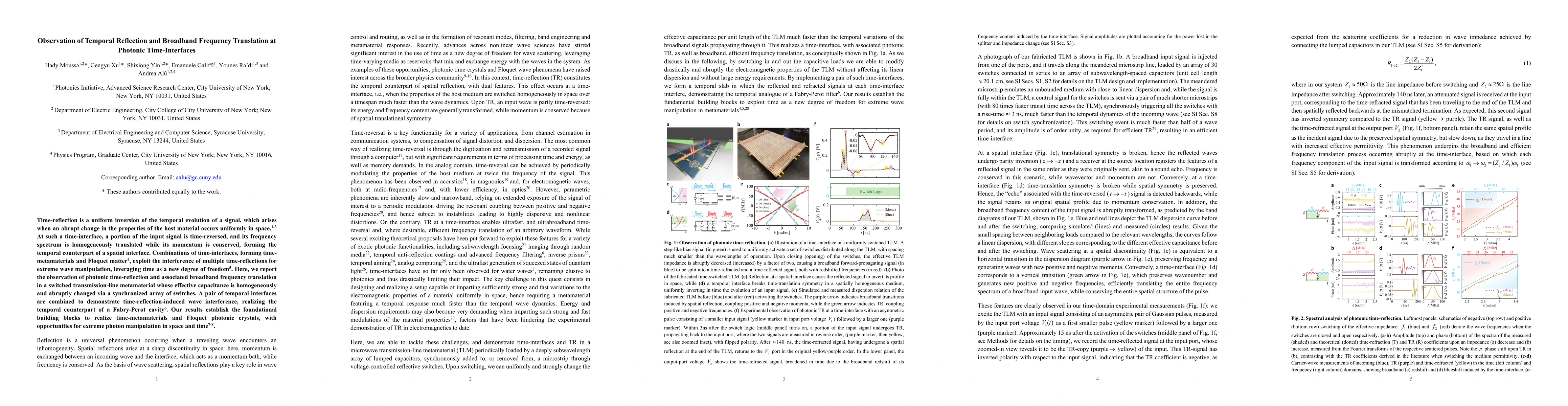 Thumbnail for Observation of Temporal Reflections and Broadband Frequency Translations
  at Photonic Time-Interfaces