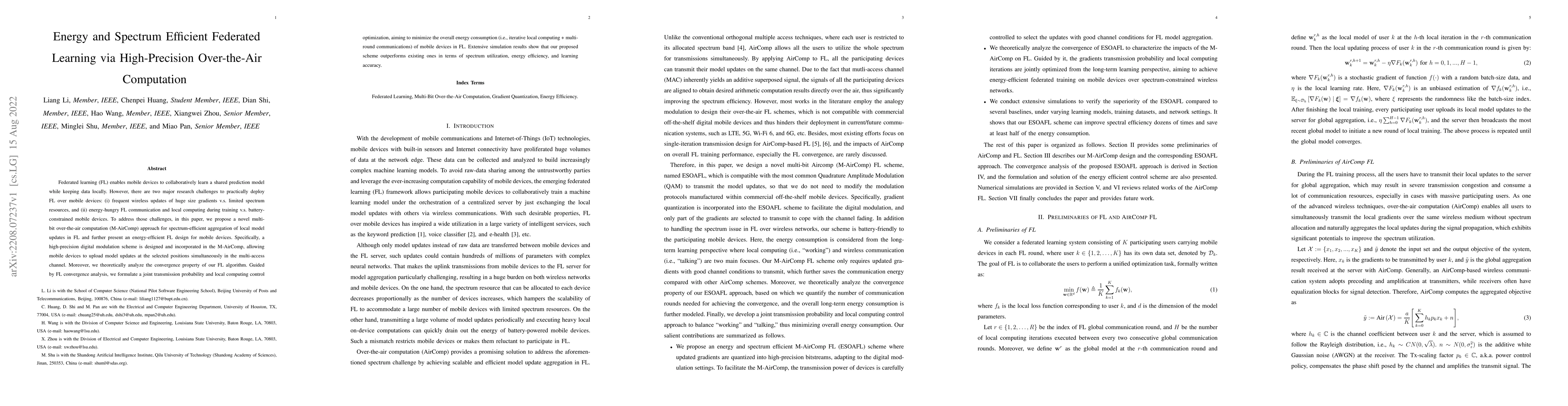 Thumbnail for Energy and Spectrum Efficient Federated Learning via High-Precision
  Over-the-Air Computation
