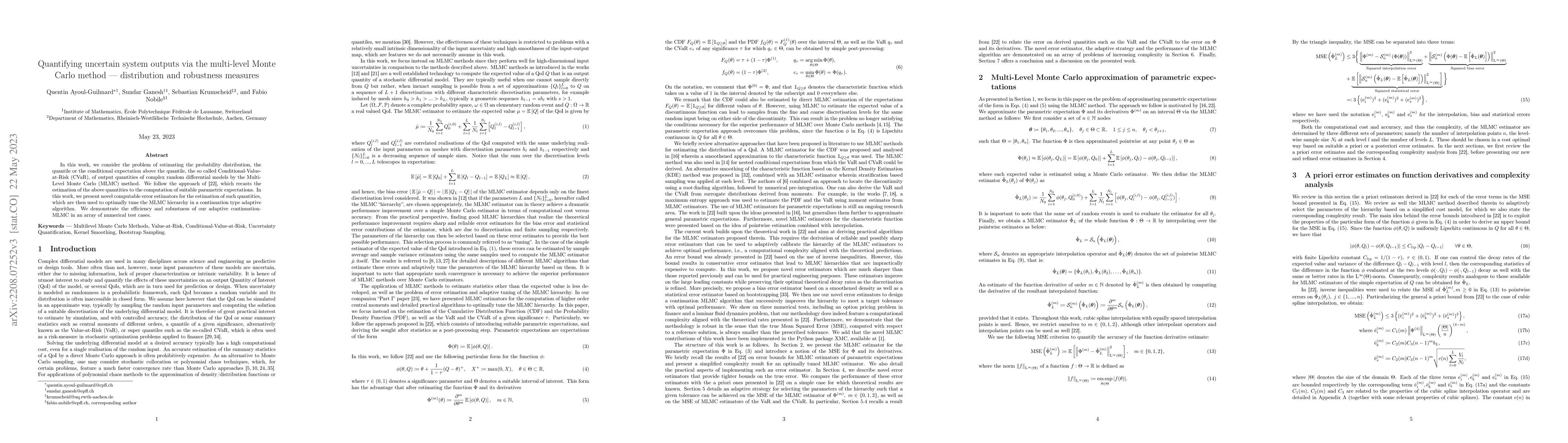 Thumbnail for Quantifying uncertain system outputs via the multi-level Monte Carlo
  method -- distribution and robustness measures