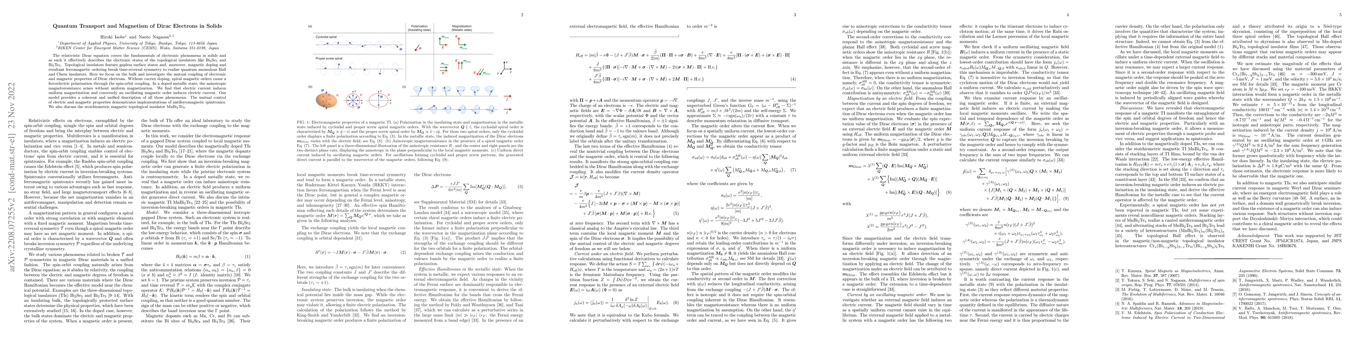 Thumbnail for Quantum Transport and Magnetism of Dirac Electrons in Solids