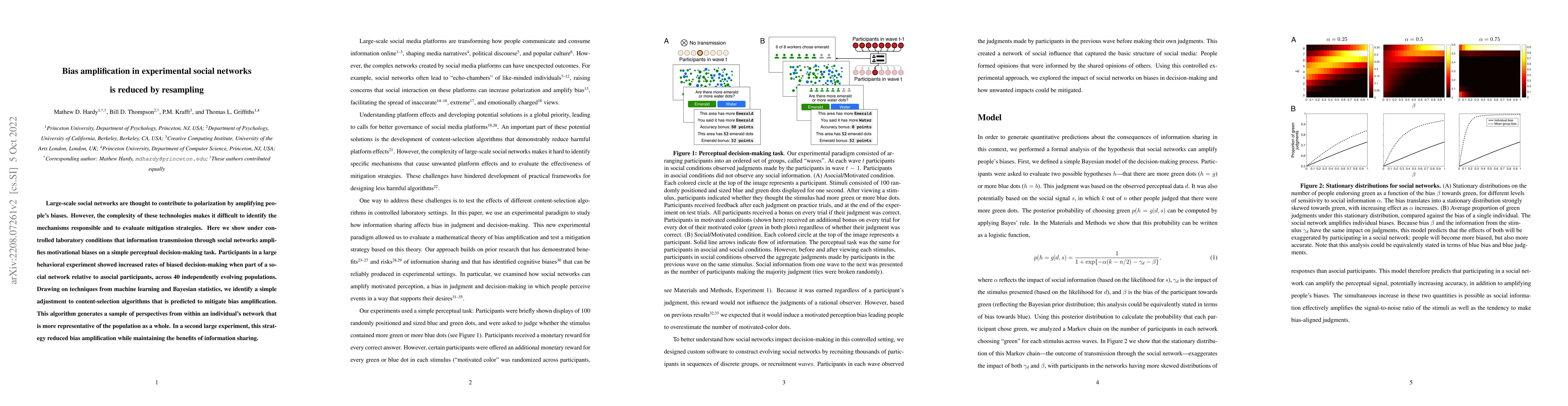 Thumbnail for Bias amplification in experimental social networks is reduced by
  resampling