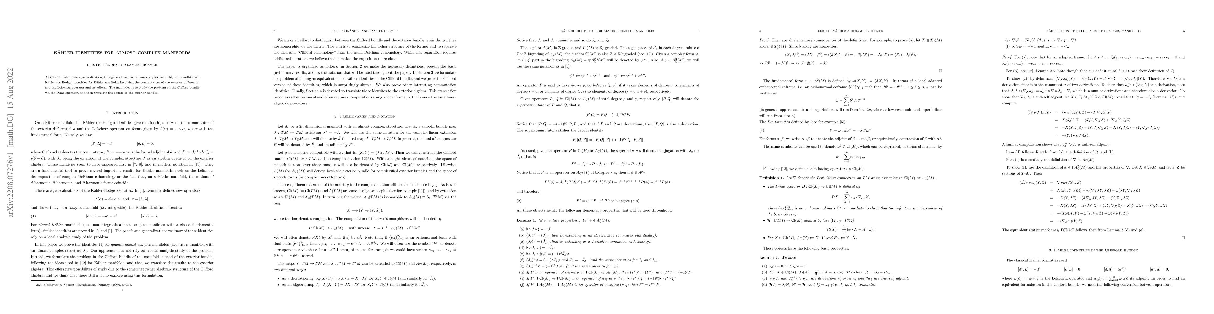 Thumbnail for K\"{a}hler identities for almost complex manifolds