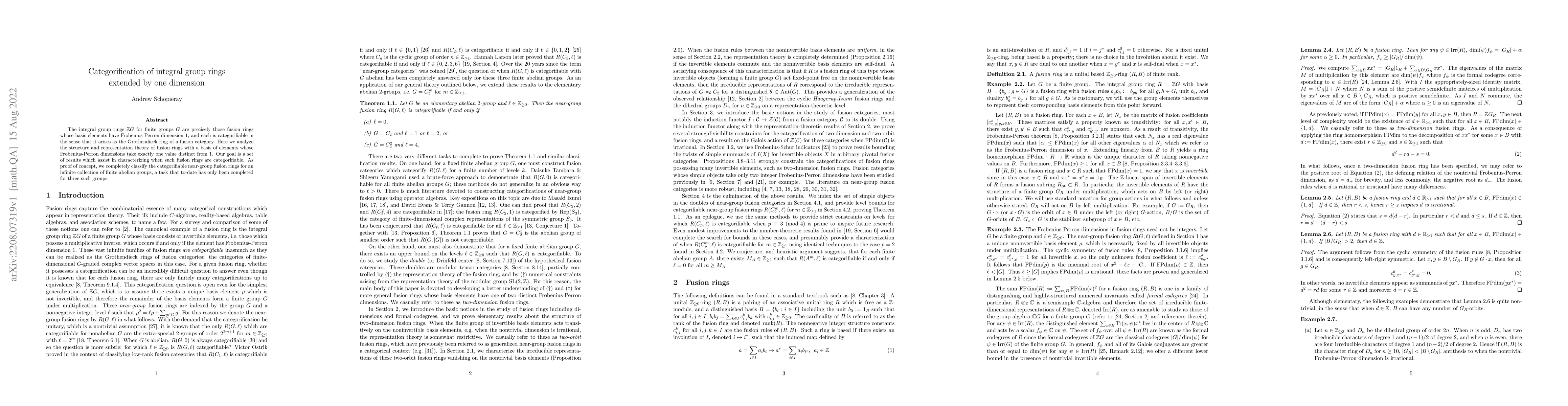 Thumbnail for Categorification of integral group rings extended by one dimension