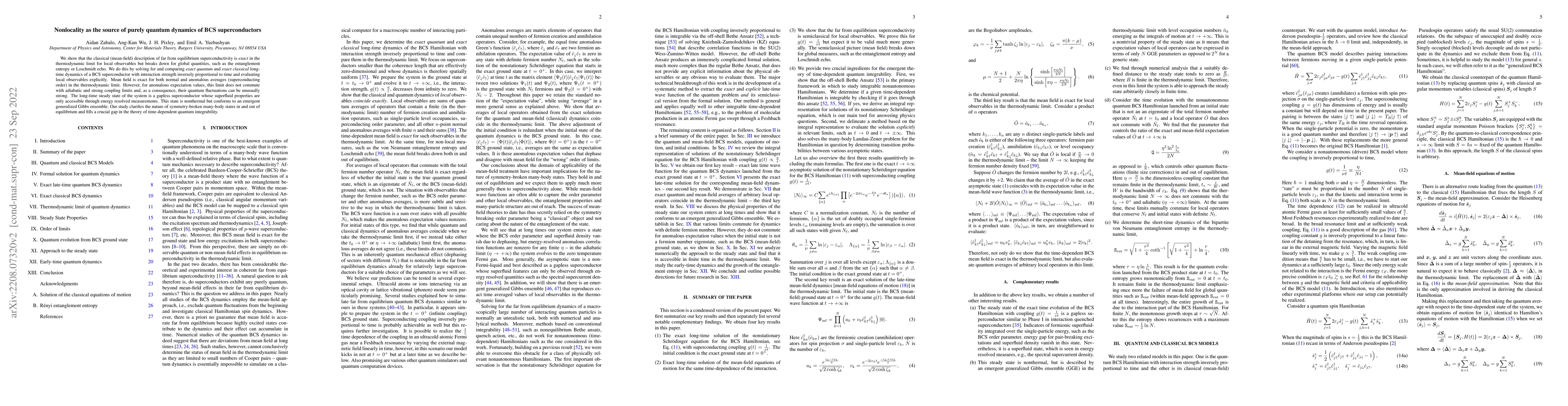 Thumbnail for Nonlocality as the source of purely quantum dynamics of BCS
  superconductors