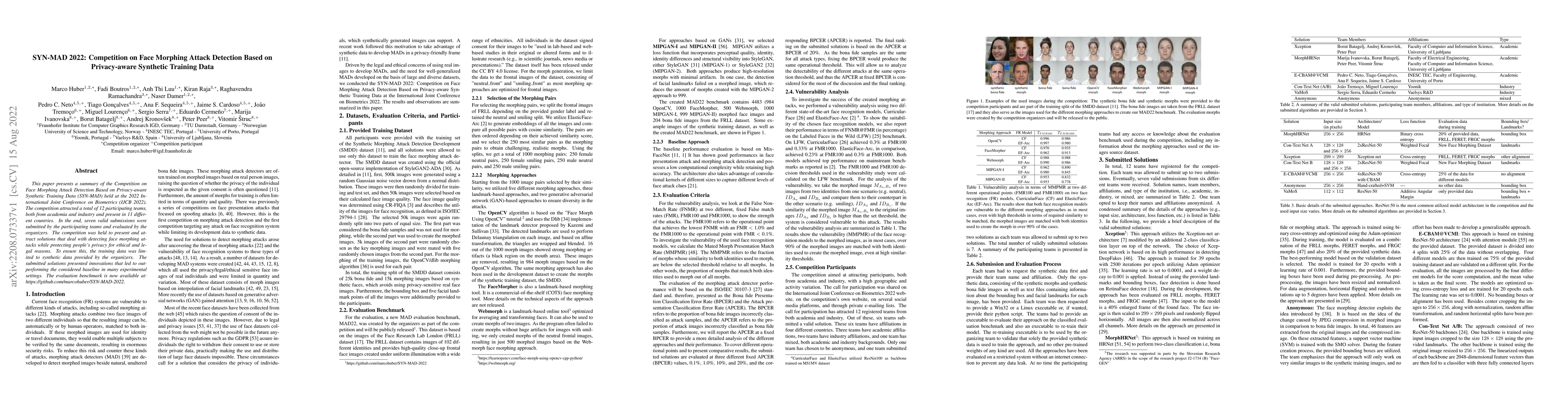 Thumbnail for SYN-MAD 2022: Competition on Face Morphing Attack Detection Based on
  Privacy-aware Synthetic Training Data
