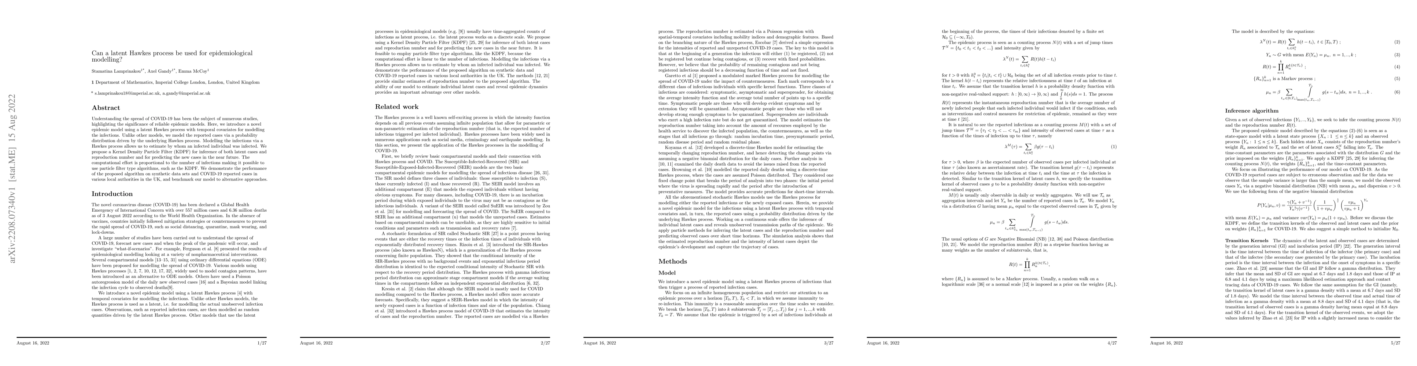 Thumbnail for Can a latent Hawkes process be used for epidemiological modelling?