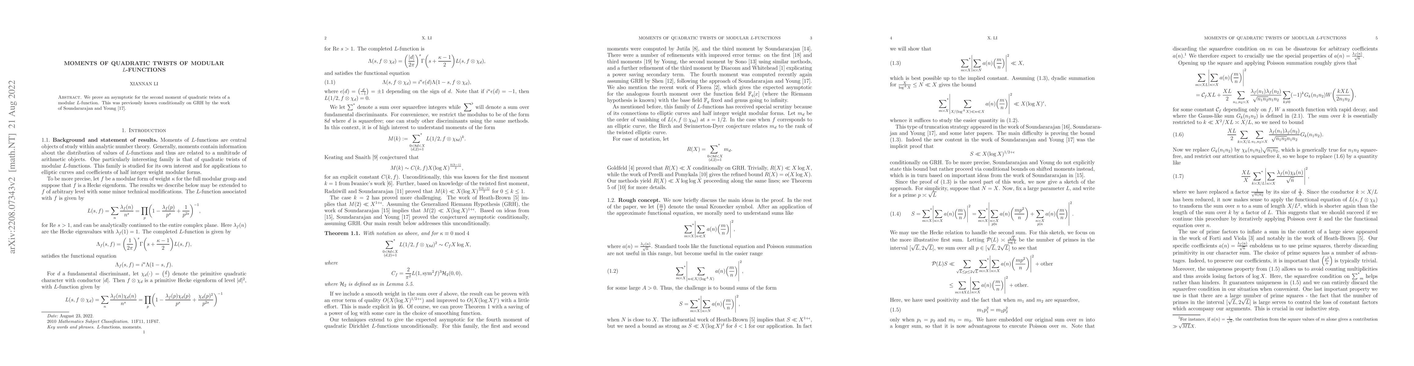 Thumbnail for Moments of quadratic twists of modular $L$-functions