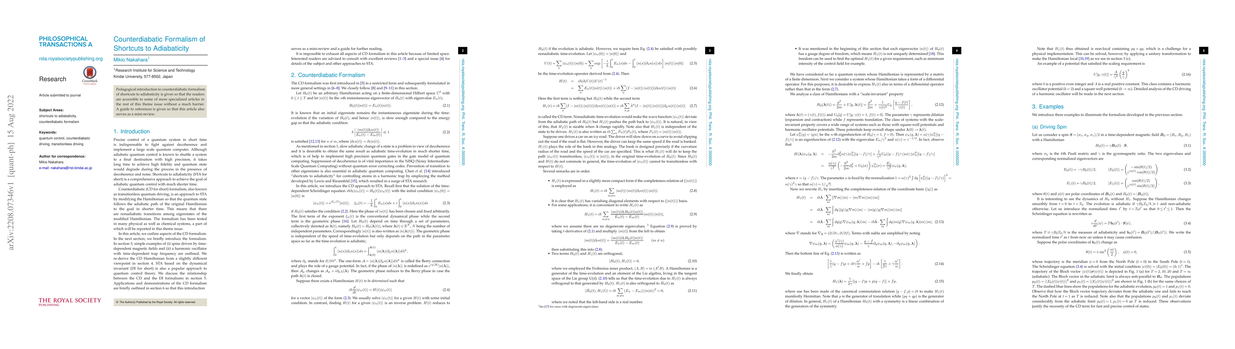 Thumbnail for Counterdiabatic Formalism of Shortcuts to Adiabaticity