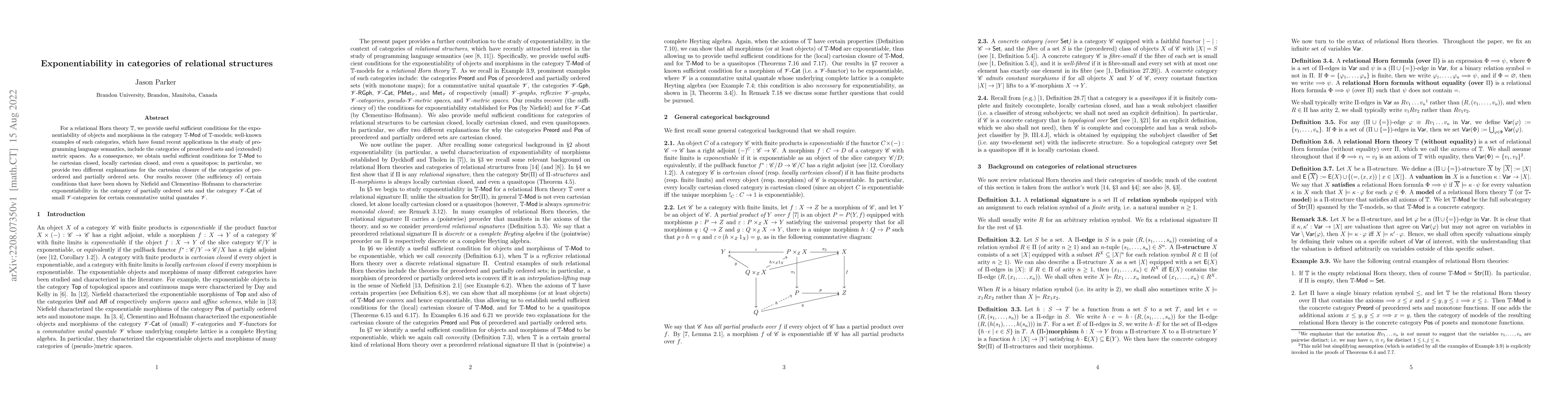 Thumbnail for Exponentiability in categories of relational structures