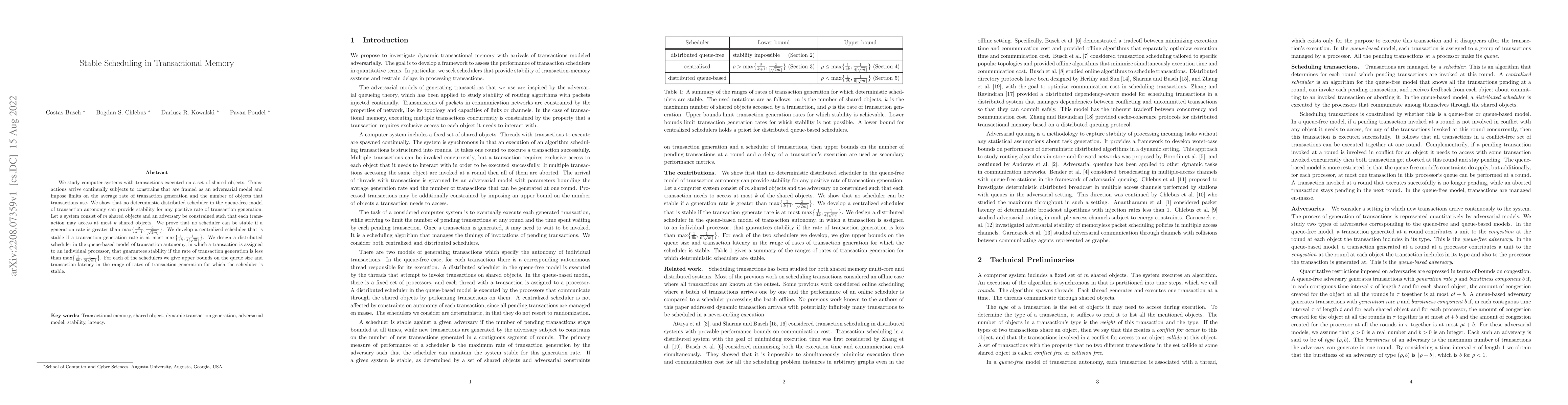 Thumbnail for Stable Scheduling in Transactional Memory