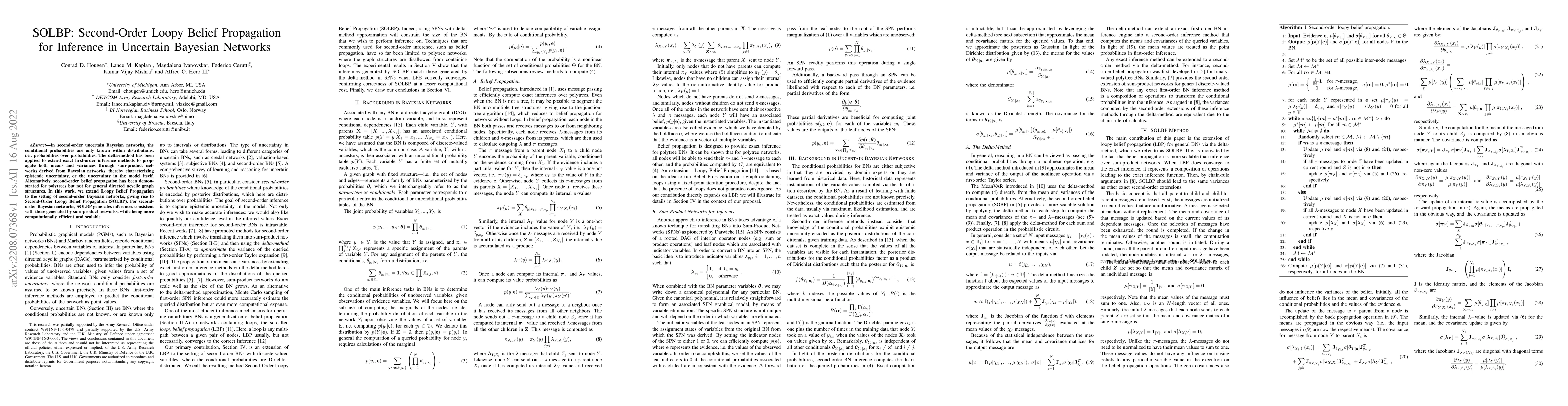 Thumbnail for SOLBP: Second-Order Loopy Belief Propagation for Inference in Uncertain
  Bayesian Networks