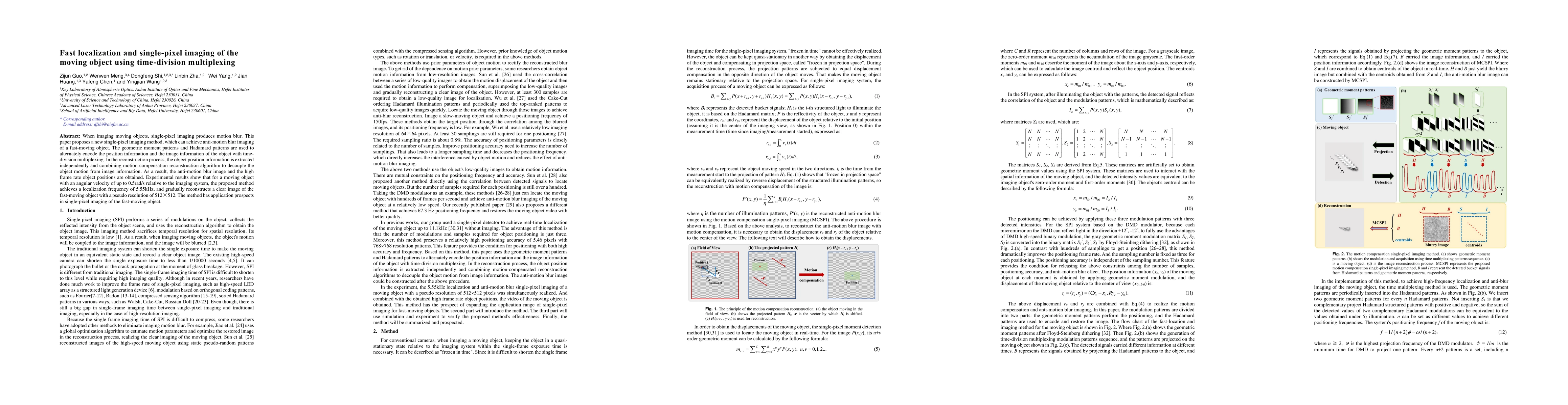 Thumbnail for Fast localization and single-pixel imaging of the moving object using
  time-division multiplexing