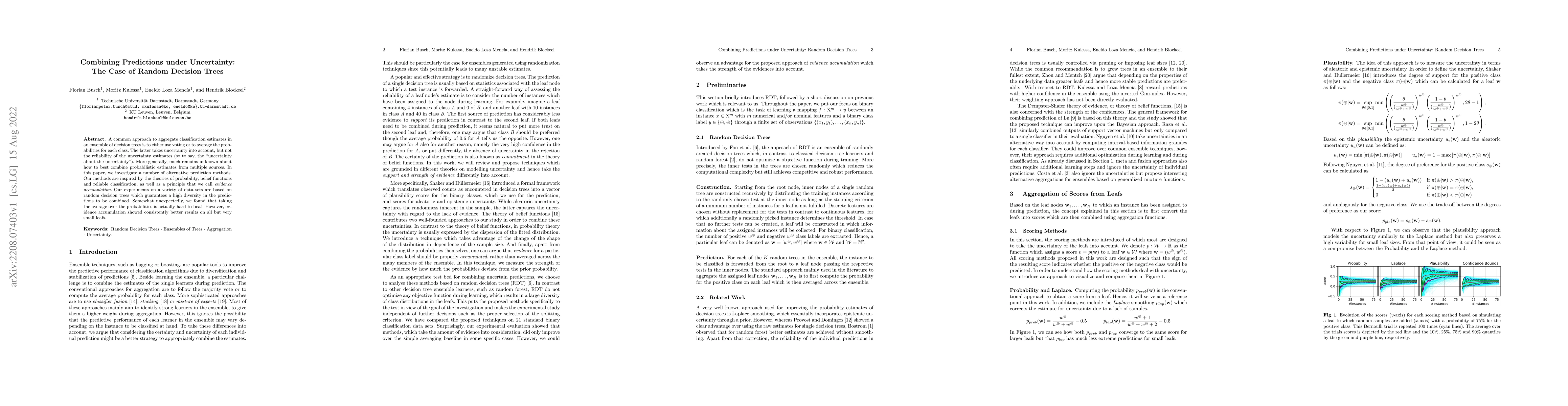 Thumbnail for Combining Predictions under Uncertainty: The Case of Random Decision
  Trees