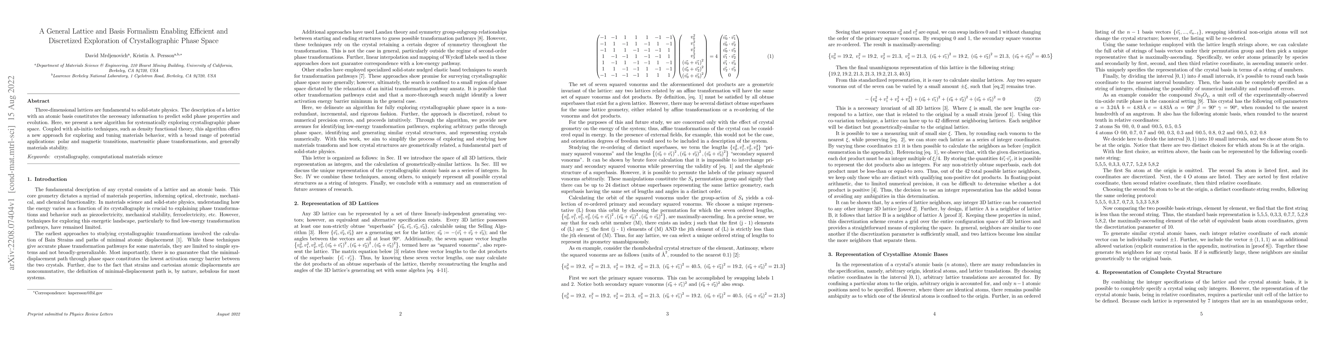 Thumbnail for A General Lattice and Basis Formalism Enabling Efficient and Discretized
  Exploration of Crystallographic Phase Space