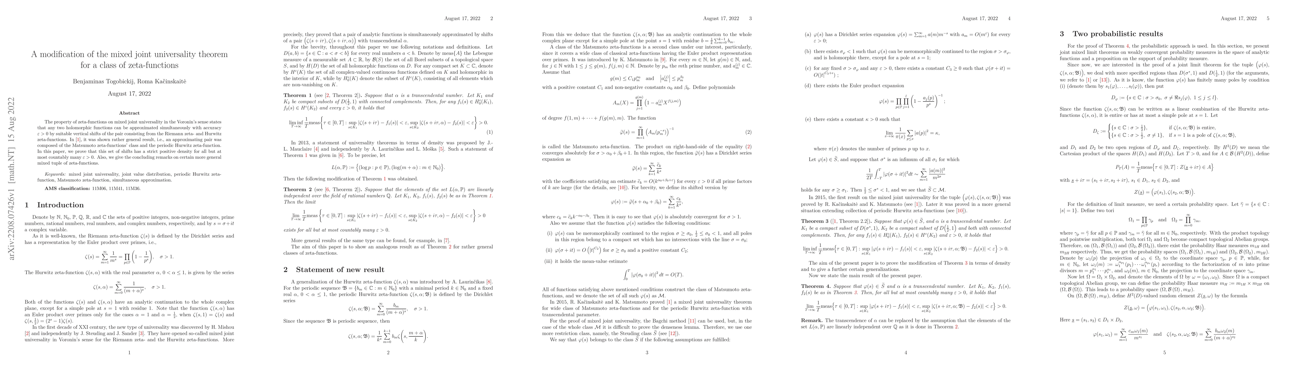 Thumbnail for A modification of the mixed joint universality theorem for a class of
  zeta-functions