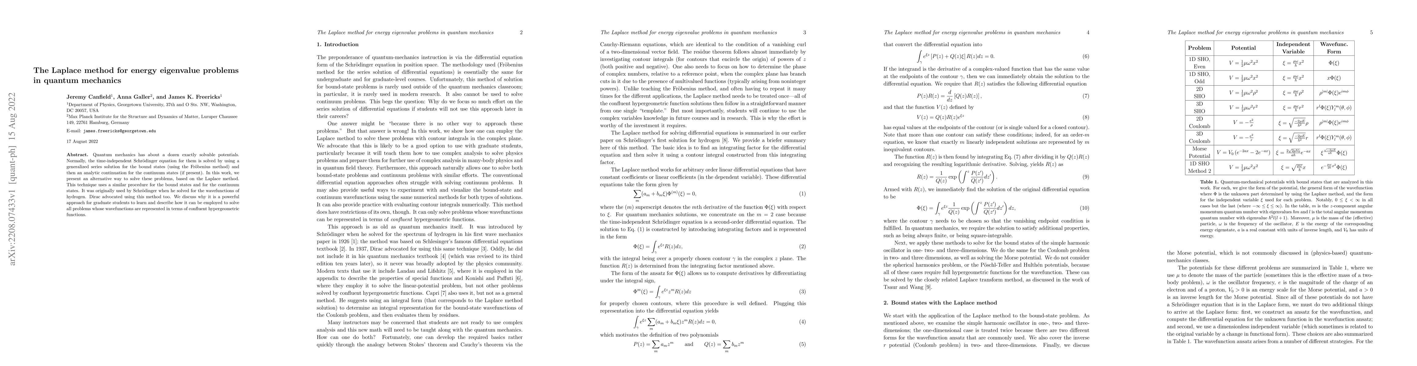 Thumbnail for The Laplace method for energy eigenvalue problems in quantum mechanics