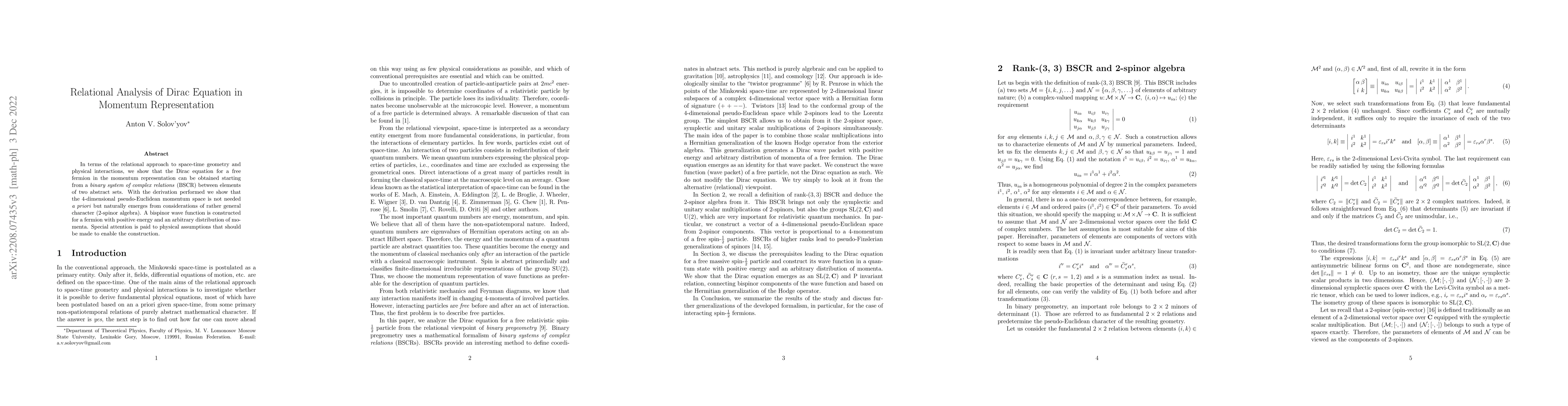 Thumbnail for Relational Analysis of Dirac Equation in Momentum Representation