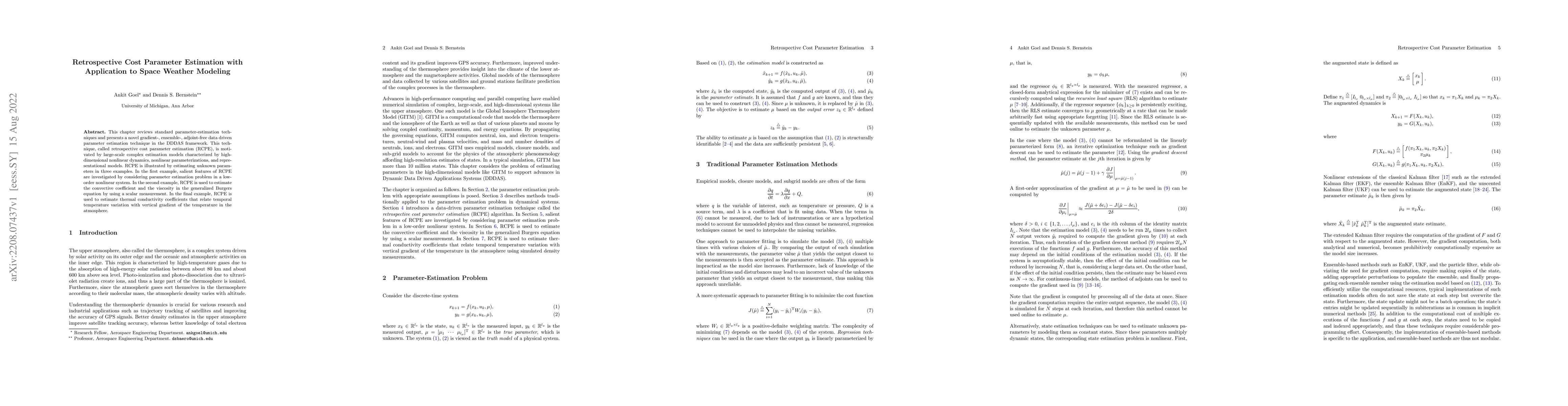 Thumbnail for Retrospective Cost Parameter Estimation with Application to Space
  Weather Modeling