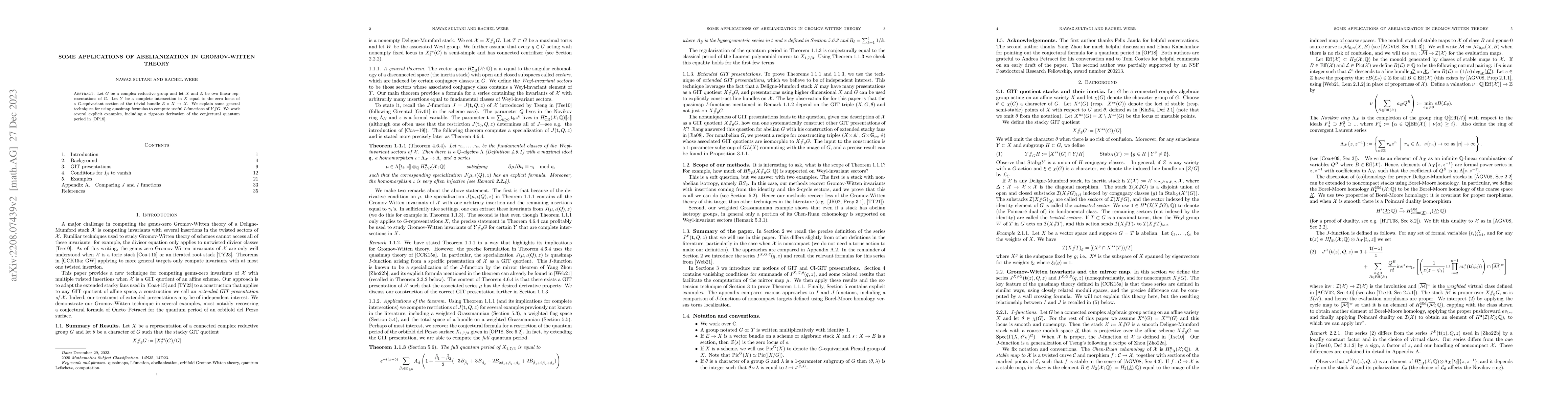 Thumbnail for Some Applications of Abelianization in Gromov-Witten Theory