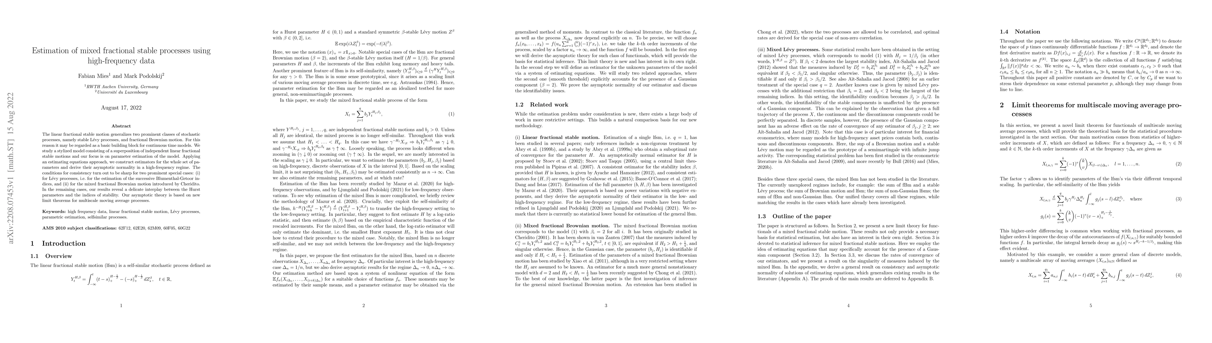 Thumbnail for Estimation of mixed fractional stable processes using high-frequency
  data