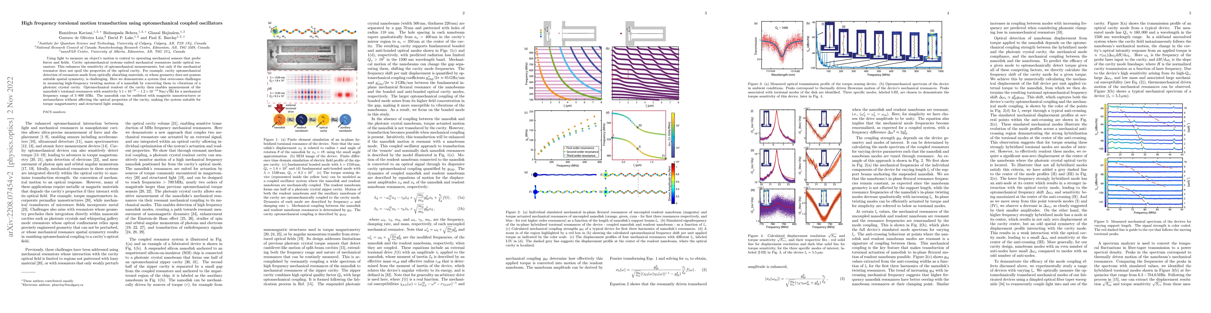Thumbnail for High frequency torsional motion transduction using optomechanical
  coupled oscillators