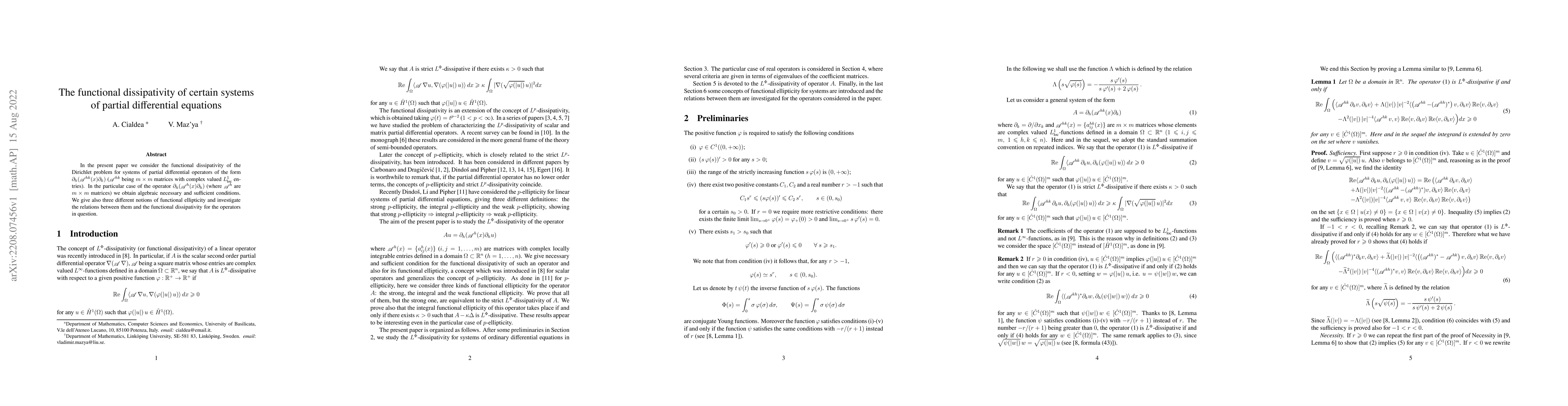 Thumbnail for The functional dissipativity of certain systems of partial differential
  equations
