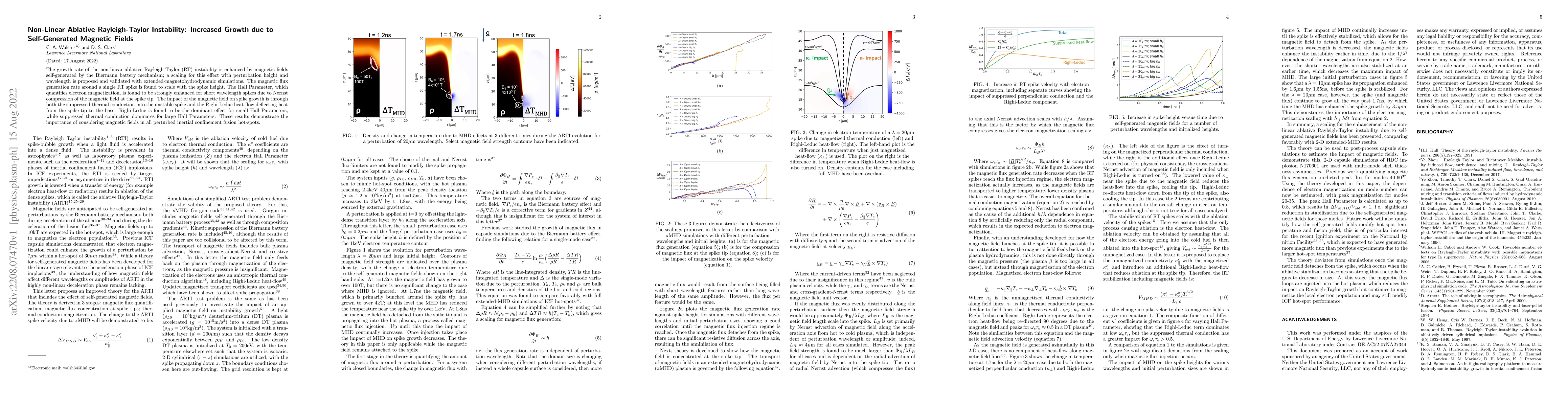 Thumbnail for Non-Linear Ablative Rayleigh-Taylor Instability: Increased Growth due to
  Self-Generated Magnetic Fields