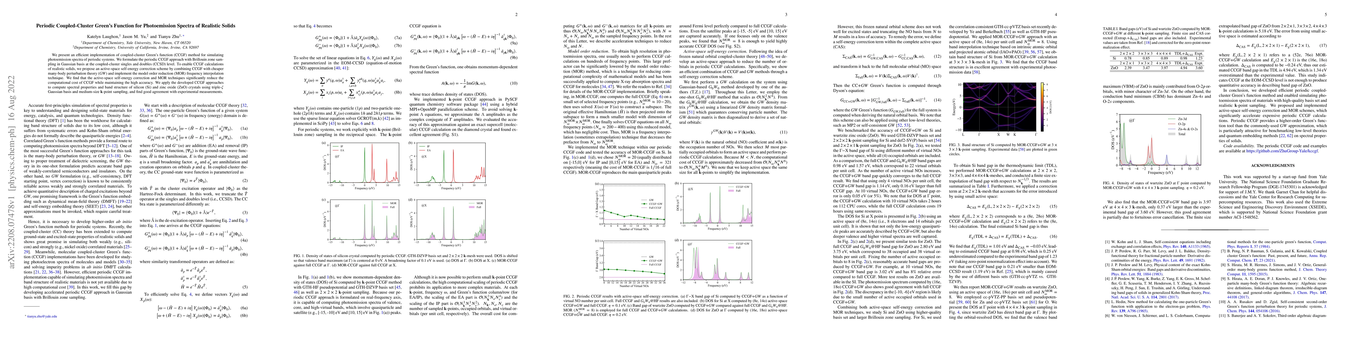 Thumbnail for Periodic Coupled-Cluster Green's Function for Photoemission Spectra of
  Realistic Solids
