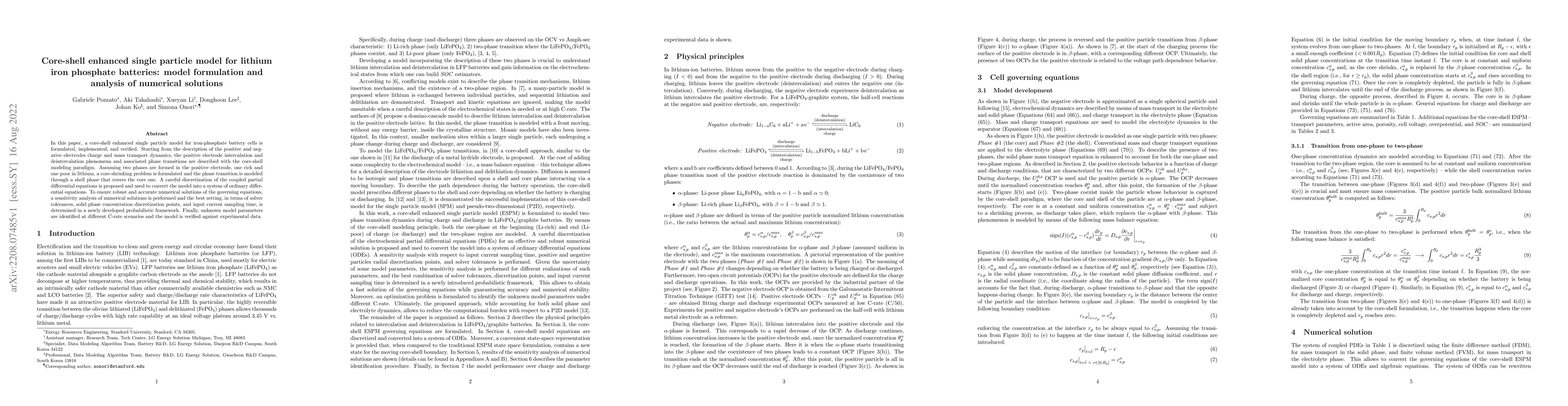 Thumbnail for Core-shell enhanced single particle model for lithium iron phosphate
  batteries: model formulation and analysis of numerical solutions