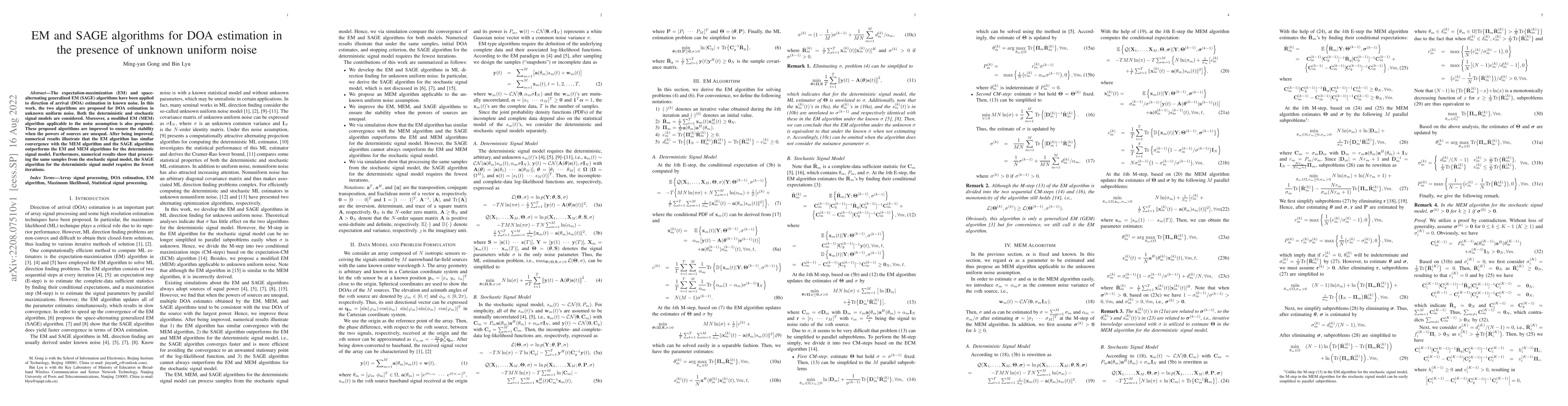 Thumbnail for EM and SAGE algorithms for DOA Estimation in the Presence of Unknown
  Uniform Noise