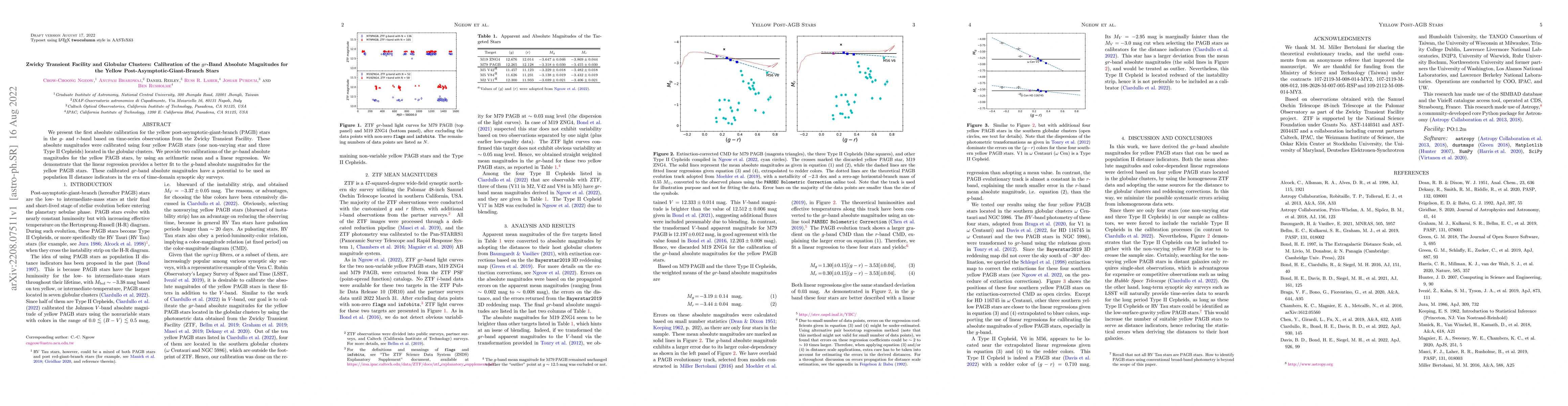 Thumbnail for Zwicky Transient Facility and Globular Clusters: Calibration of the
  gr-Band Absolute Magnitudes for the Yellow Post-Asymptotic-Giant-Branch Stars