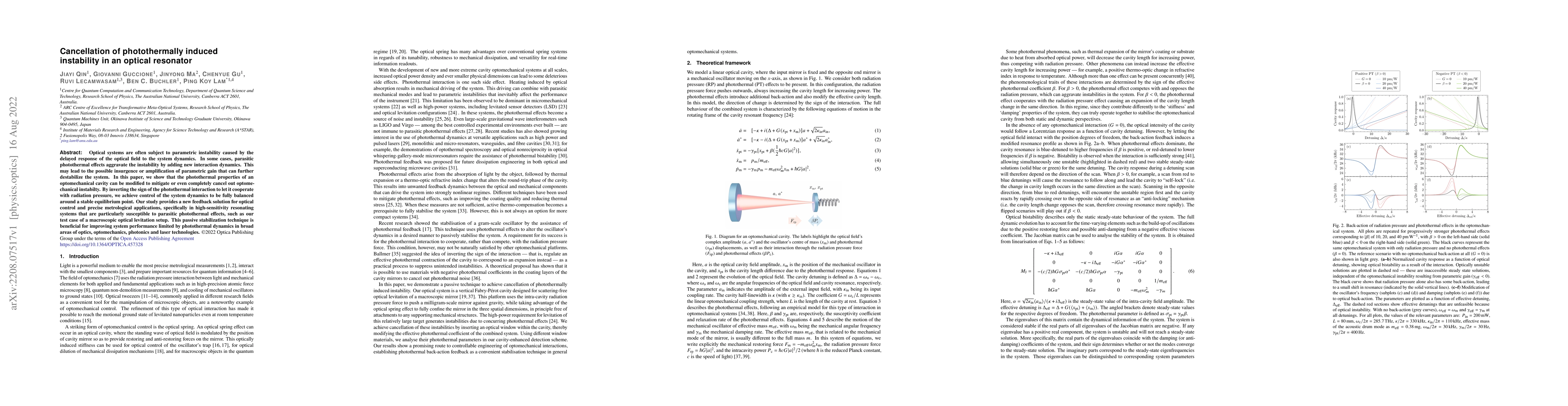 Thumbnail for Cancellation of photothermally induced instability in an optical
  resonator